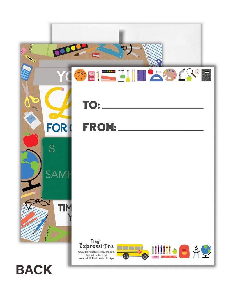 Tiny Expressions â€“ Teacher Appreciation Coffee Gift Card Holders (4 Pack) | Set of 4 with Envelopes | School Themed 5"x7" Gifts for Teachers, Principals, Bus Drivers, & Daycare Employees - Image 3